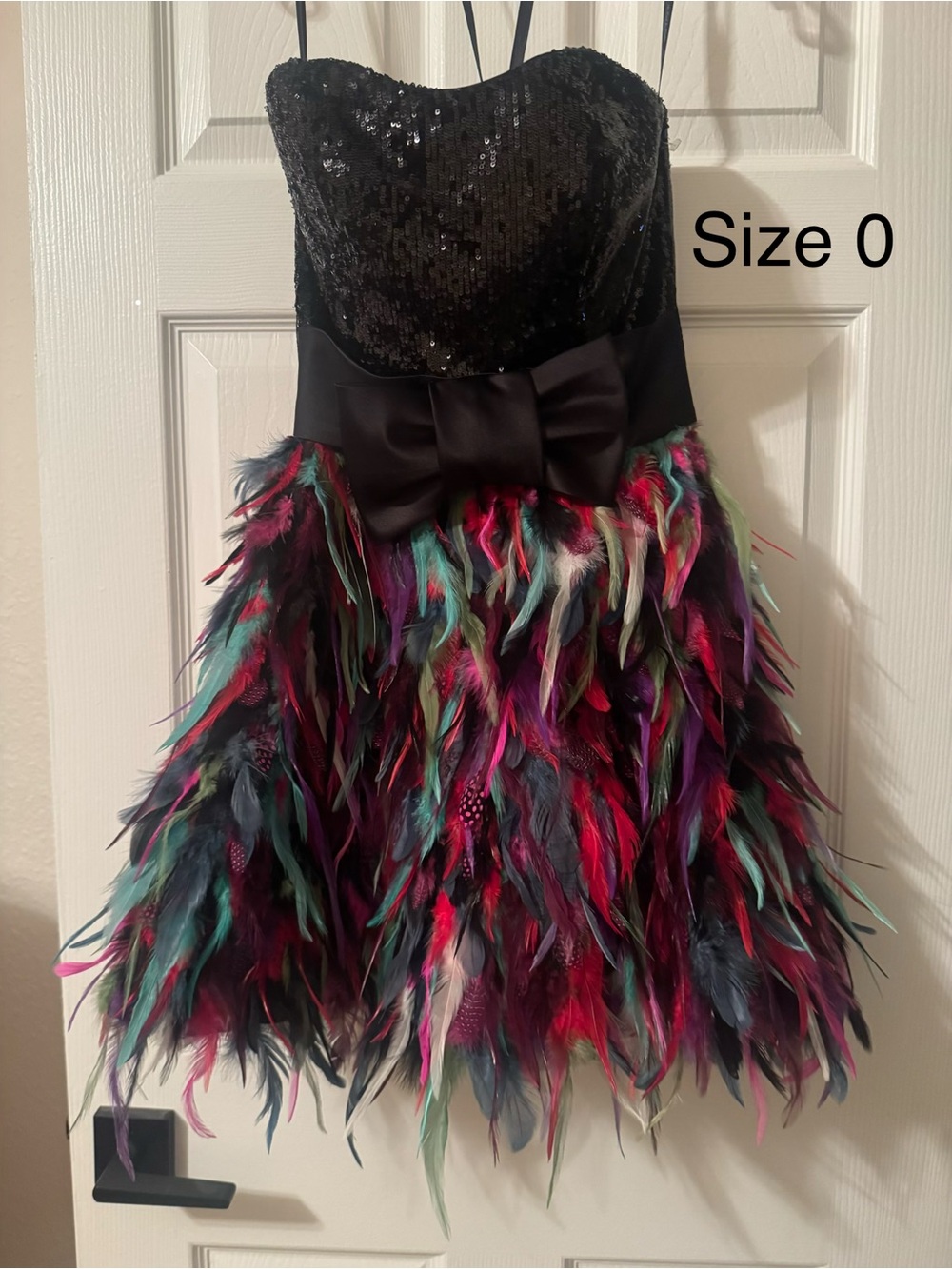 Black Sequin Bodice Feather Skirt Party Dress